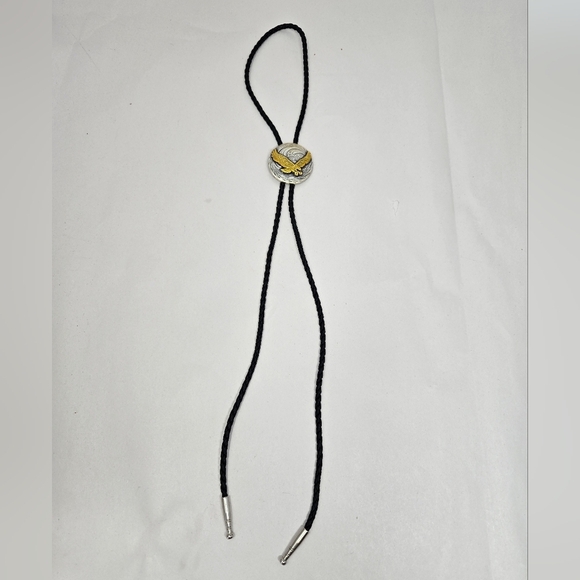 Silver & Gold Tone Eagle Landing Bolo Western Cowboy Tie Adj Braided Tie Rodeo - Picture 2 of 9